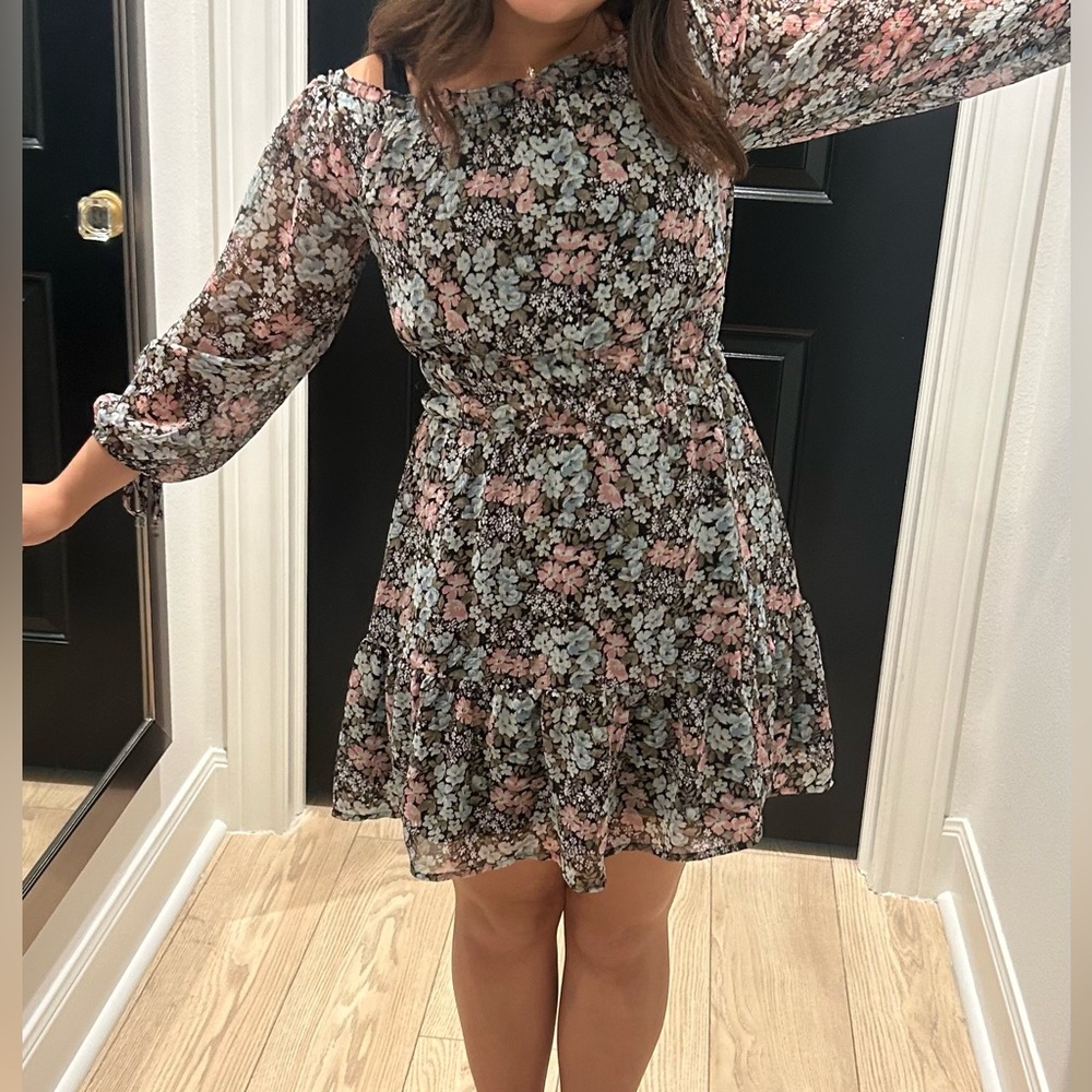 American Eagle Outfitters Black and Pink Ruffled Tiered Sundress